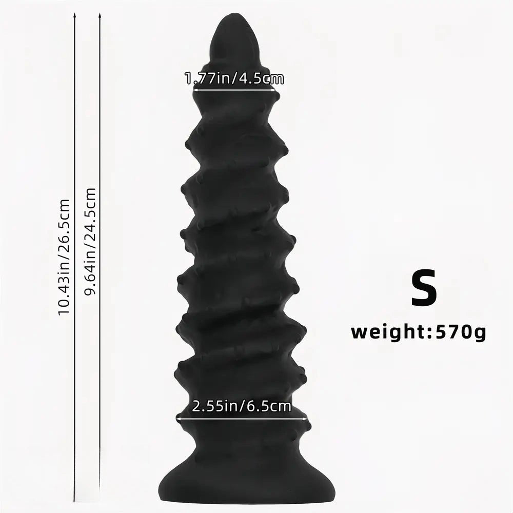 Black spiral ribbed silicone dildo