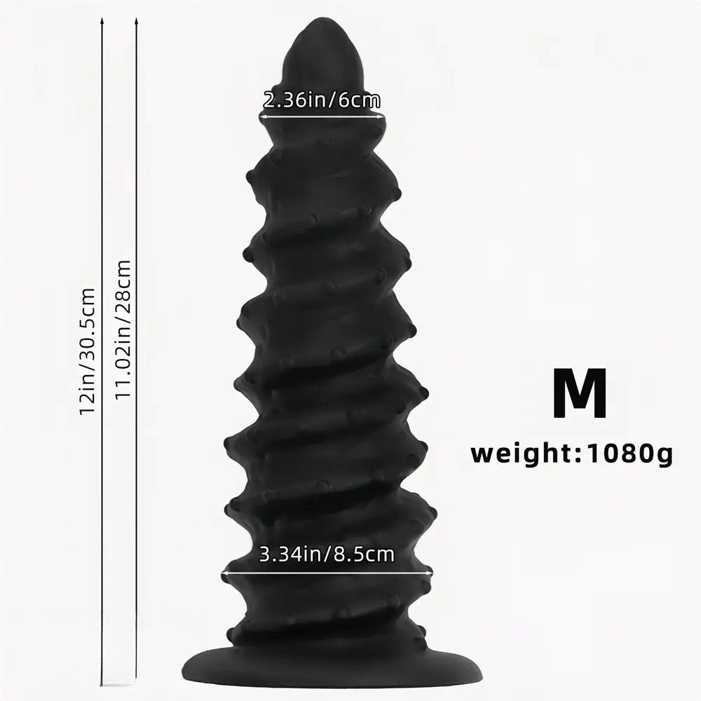 Black spiral ribbed silicone dildo
