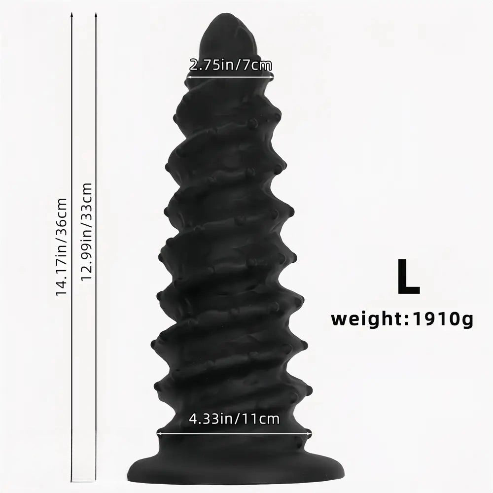 Black spiral ribbed silicone dildo