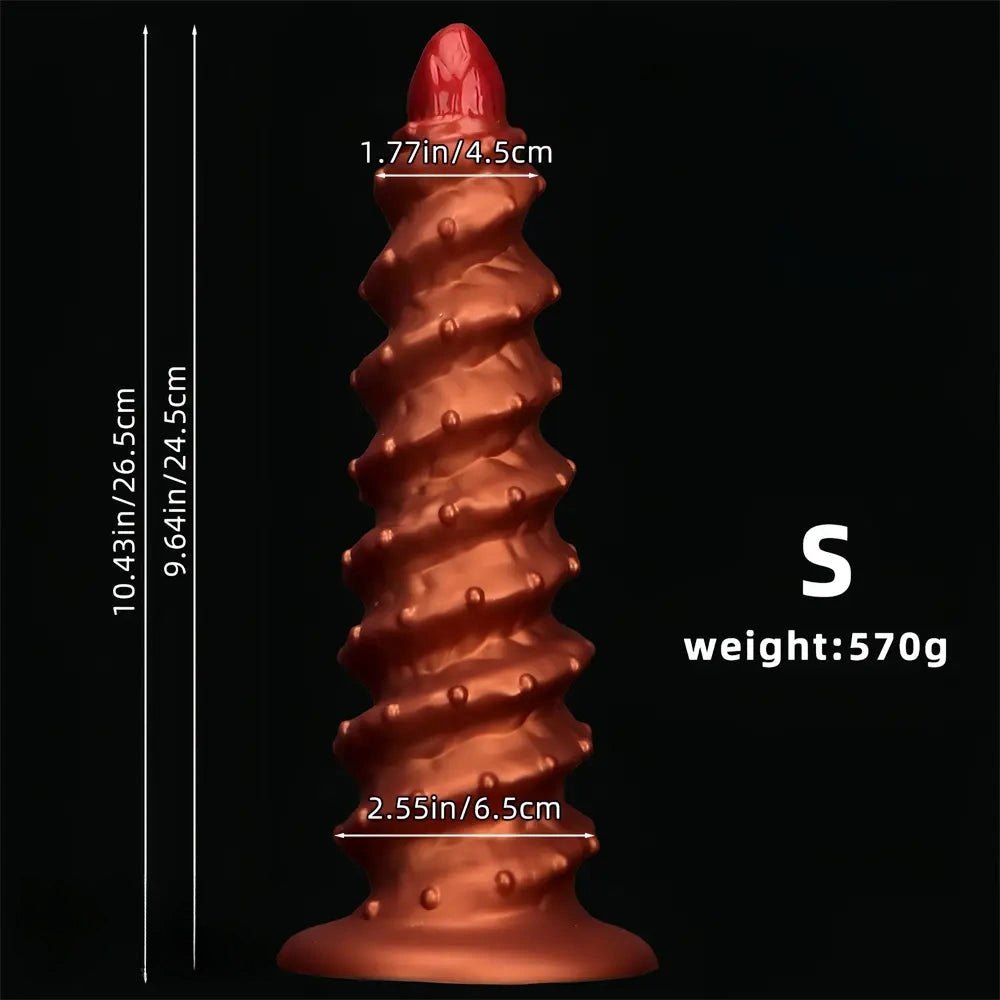 Gold spiral ribbed silicone dildo