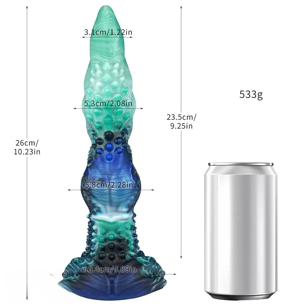 Teal spiked fantasy dildo, photo 2