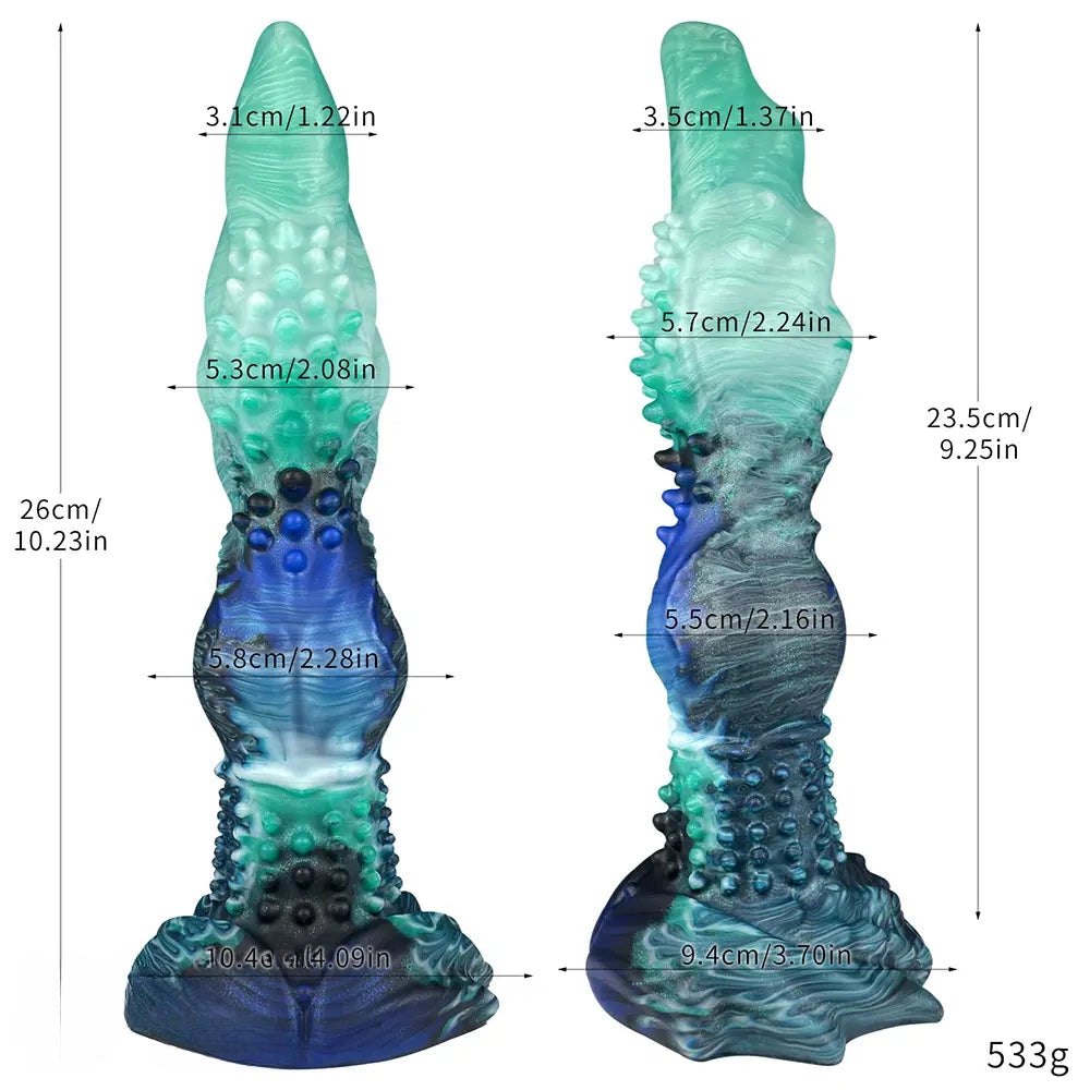 Teal spiked fantasy dildo, photo 4