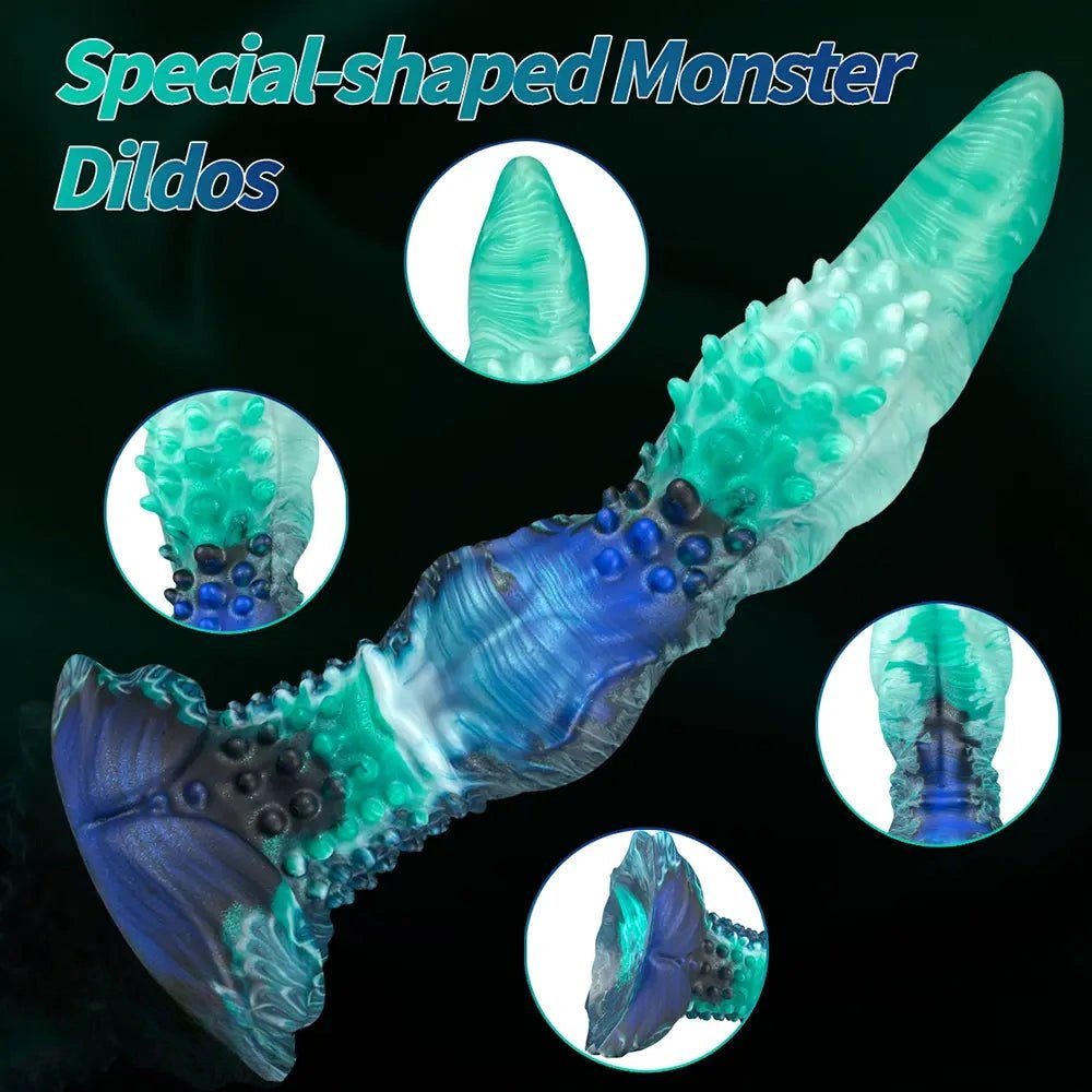 Teal spiked fantasy dildo, photo 5