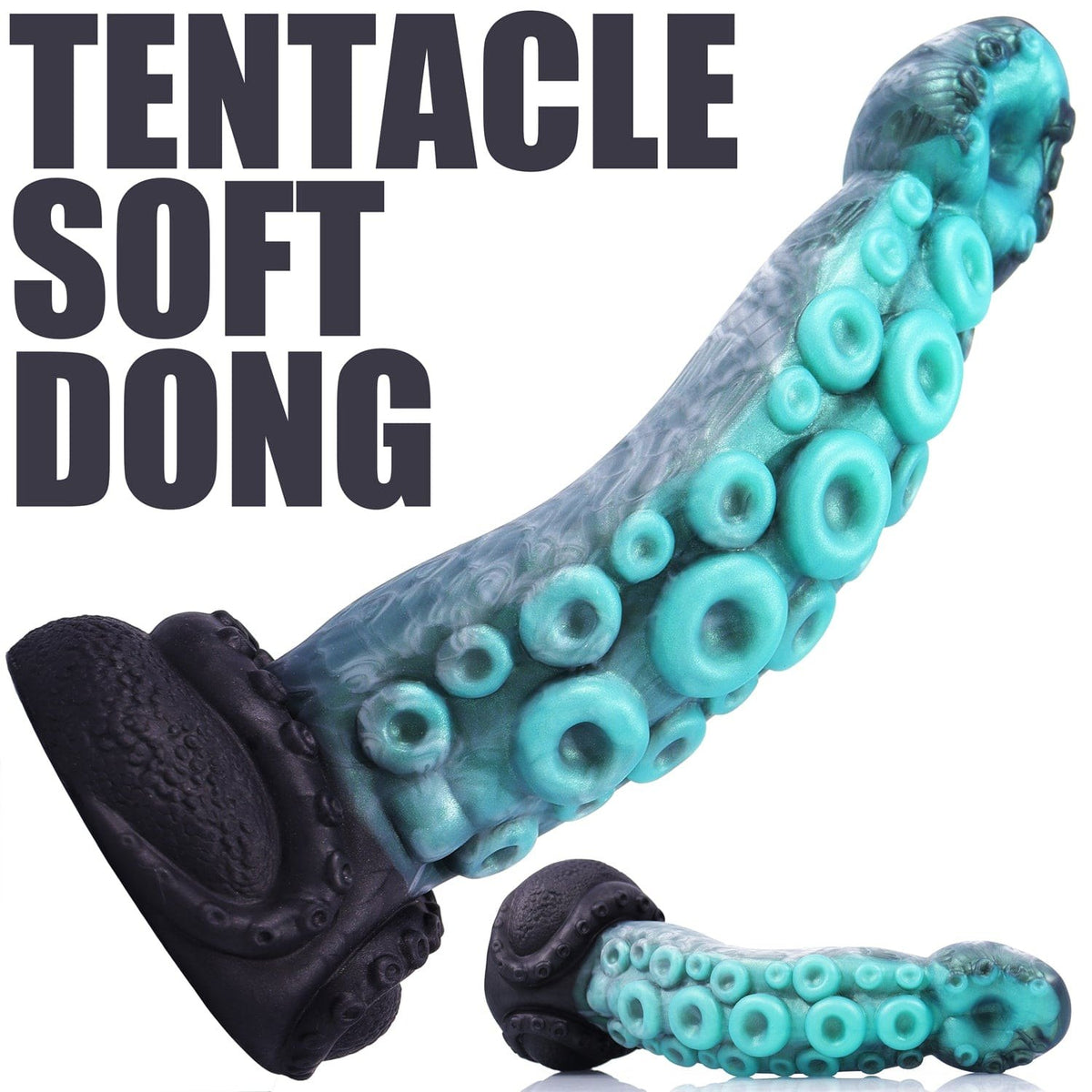 Teal silicone tentacle fantasy dildo with suction cup base, photo 2