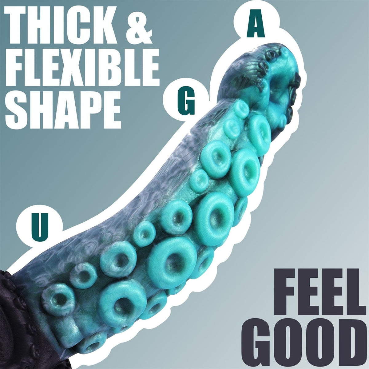 Teal silicone tentacle fantasy dildo with suction cup base, photo 3