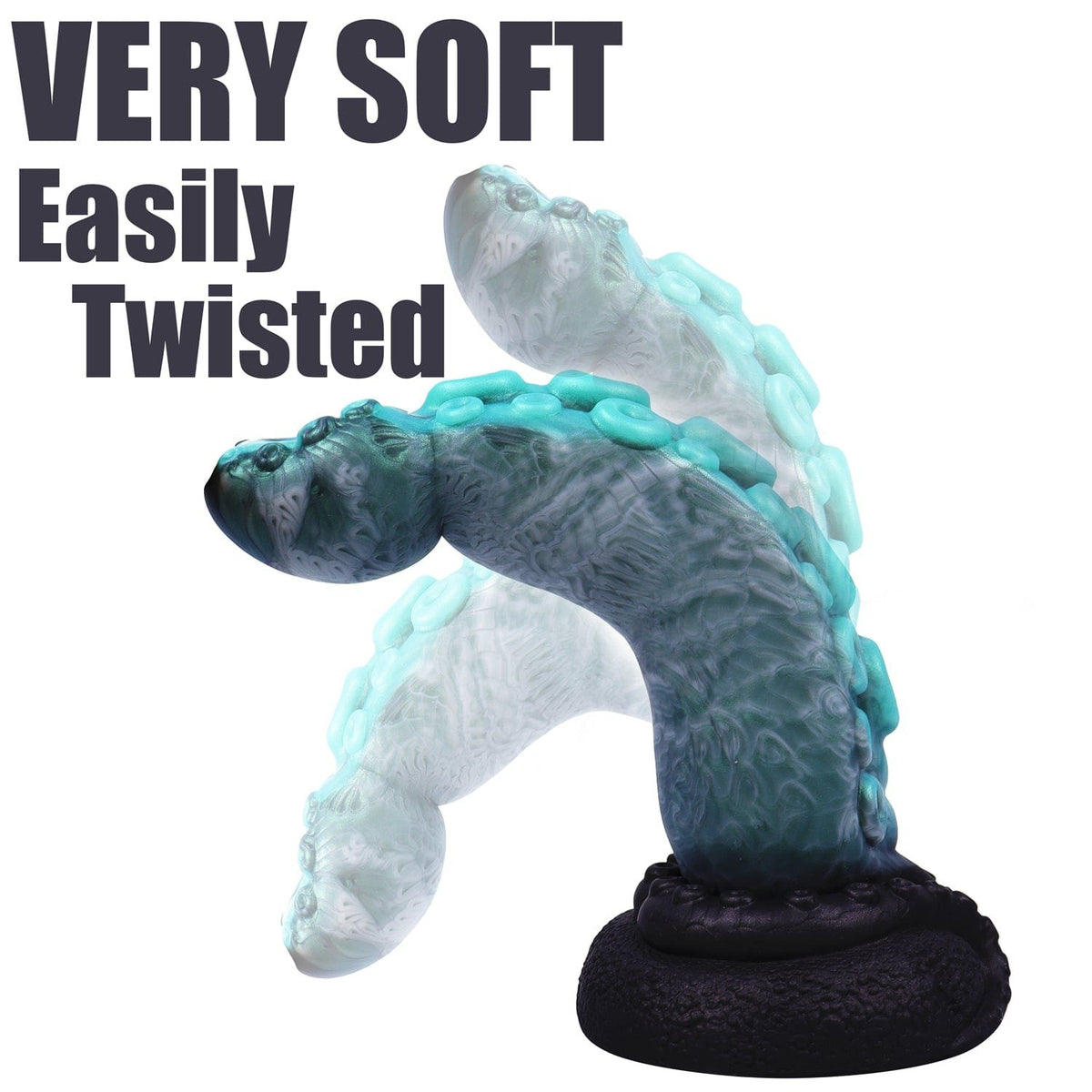 Teal silicone tentacle fantasy dildo with suction cup base, photo 5