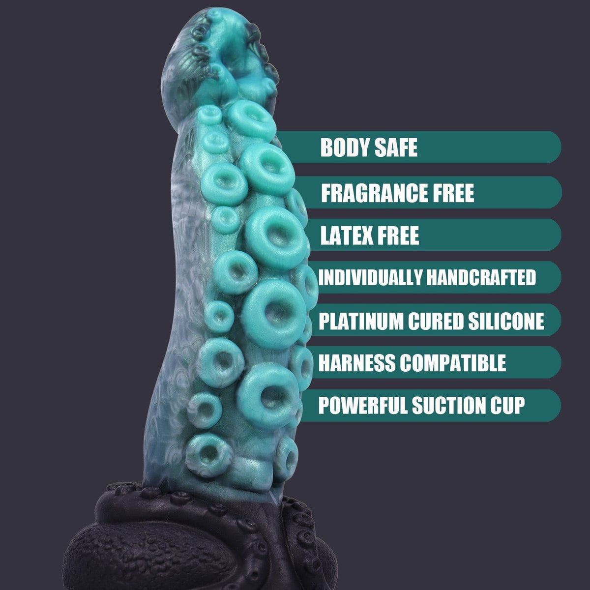 Teal silicone tentacle fantasy dildo with suction cup base, photo 7