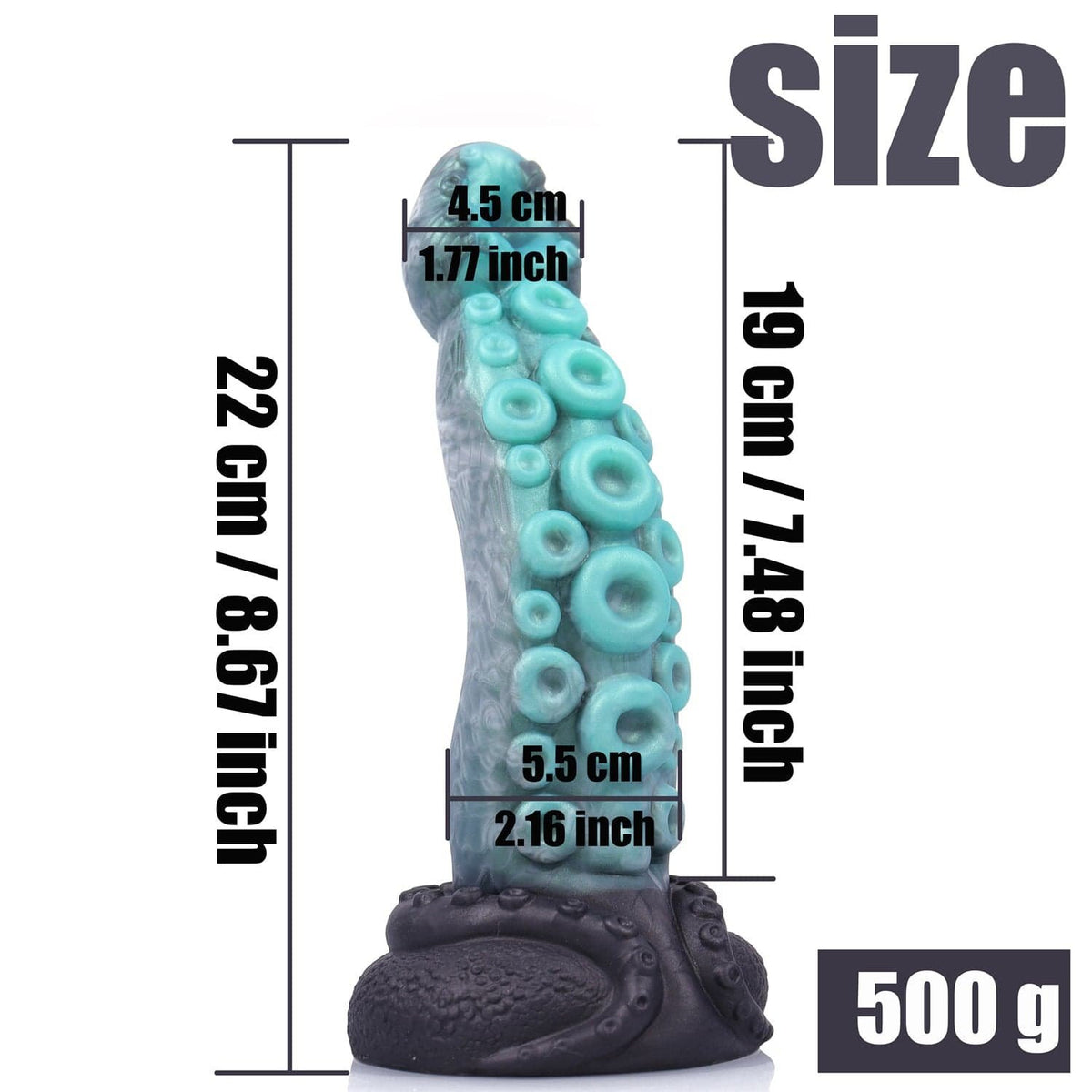 Teal silicone tentacle fantasy dildo with suction cup base, photo 8