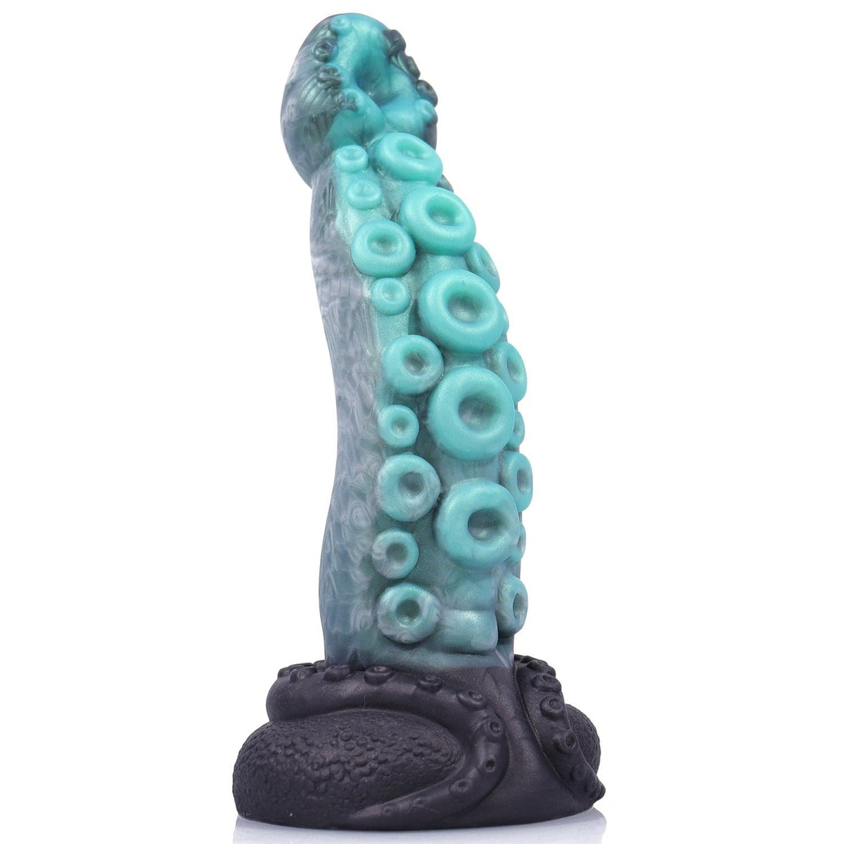 Teal silicone tentacle fantasy dildo with suction cup base, photo 9