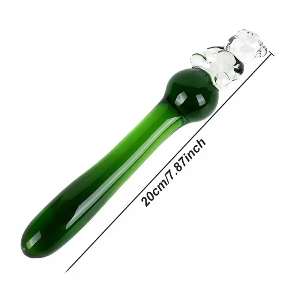Green glass teddy bear massage wand