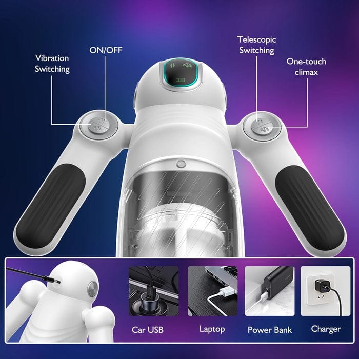 White telescopic thrusting vibrating stroker, photo 5