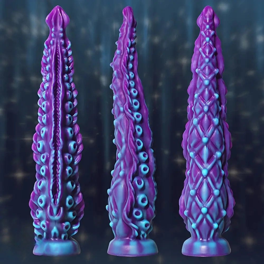 Purple and blue tentacle silicone fantasy dildo, photo 1