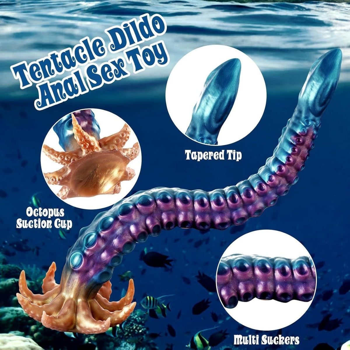 Blue and purple tentacle fantasy dildo, photo 2