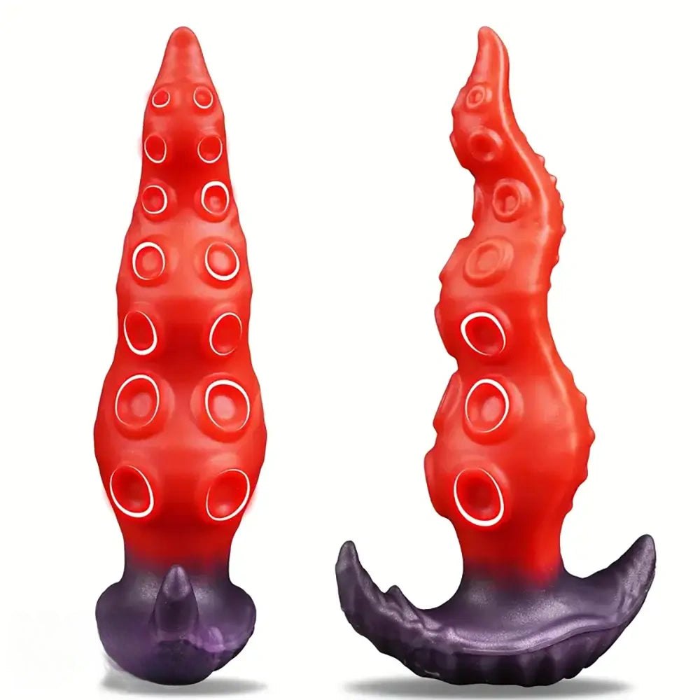 Red tentacle silicone anal plug with anchor base, photo 1