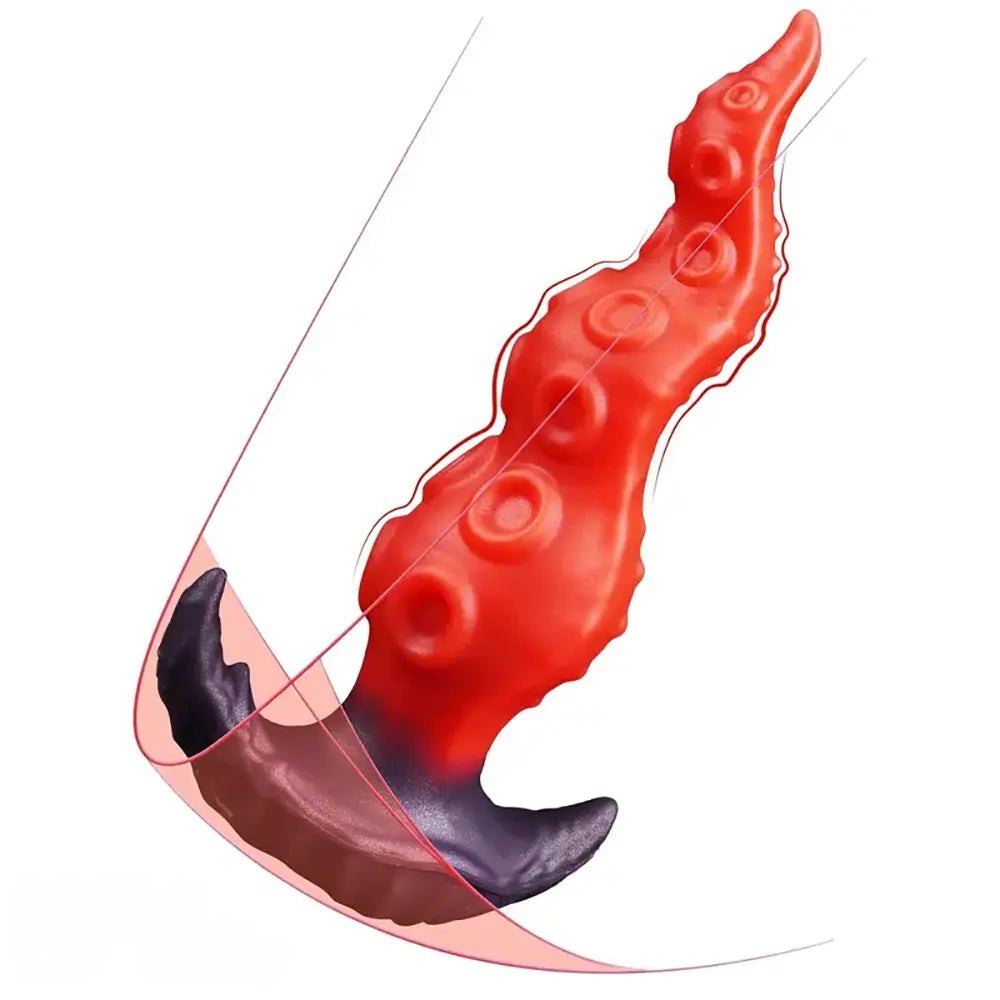 Red tentacle silicone anal plug with anchor base, photo 3