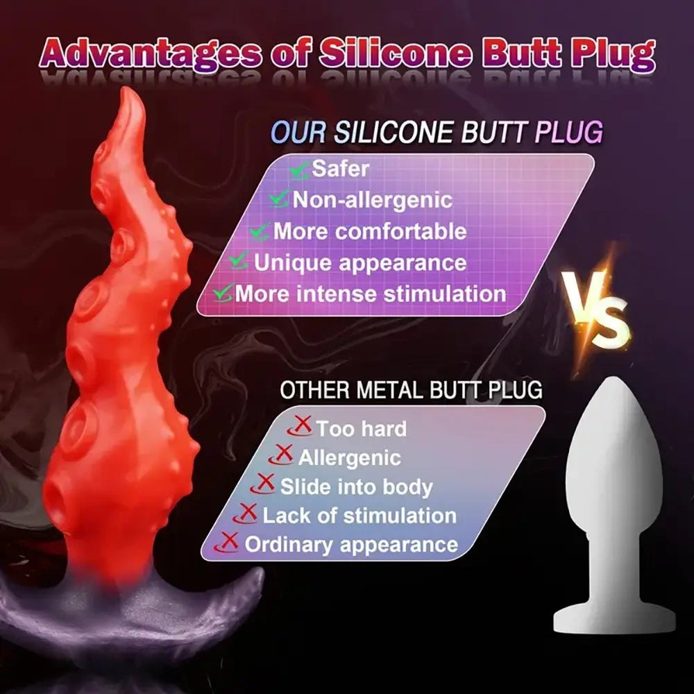 Red tentacle silicone anal plug with anchor base, photo 4