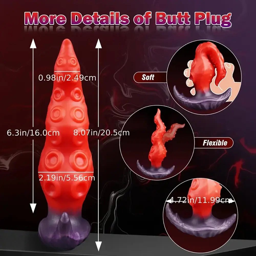 Red tentacle silicone anal plug with anchor base, photo 6