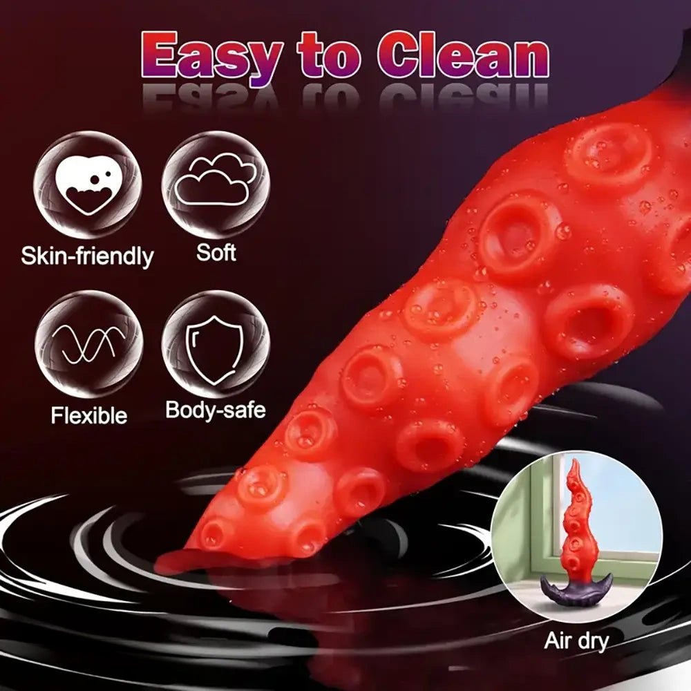 Red tentacle silicone anal plug with anchor base, photo 7
