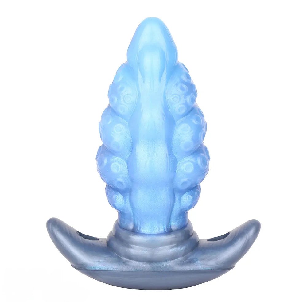 Blue tentacle textured silicone butt plug, photo 1