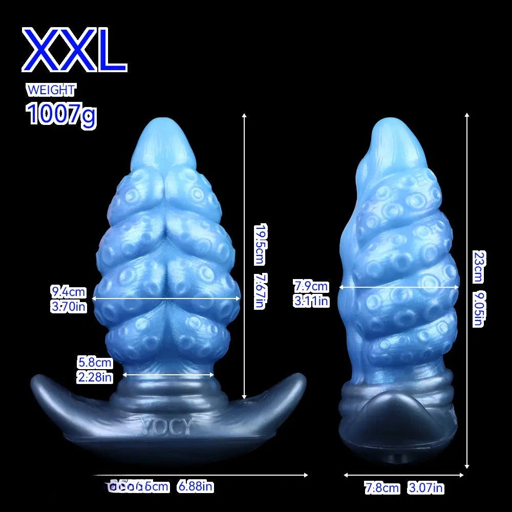 Blue tentacle textured silicone butt plug, photo 19