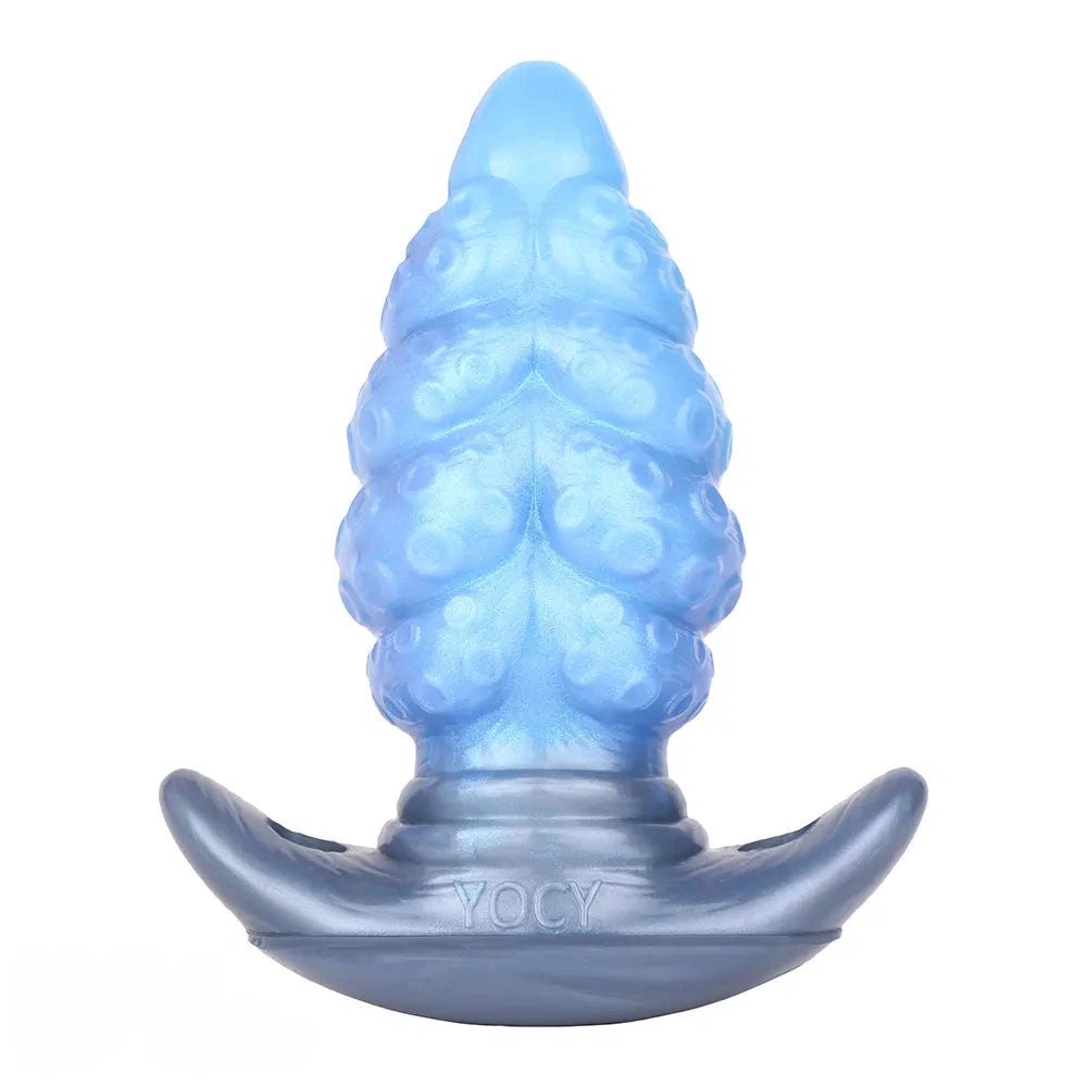 Blue tentacle textured silicone butt plug, photo 2