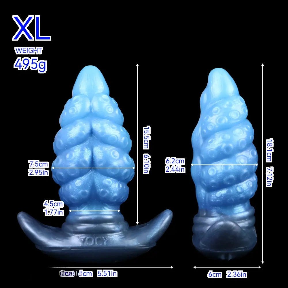 Blue tentacle textured silicone butt plug, photo 23