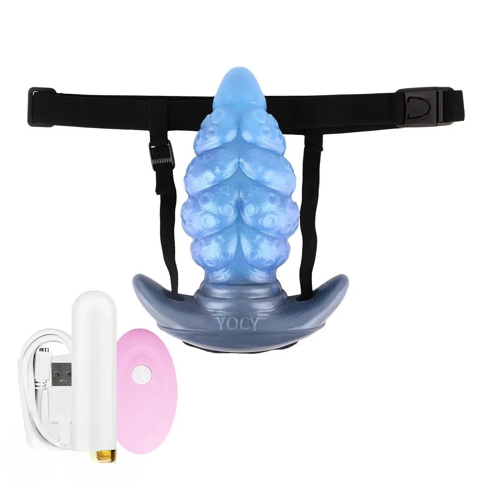 Blue tentacle textured silicone butt plug, photo 6