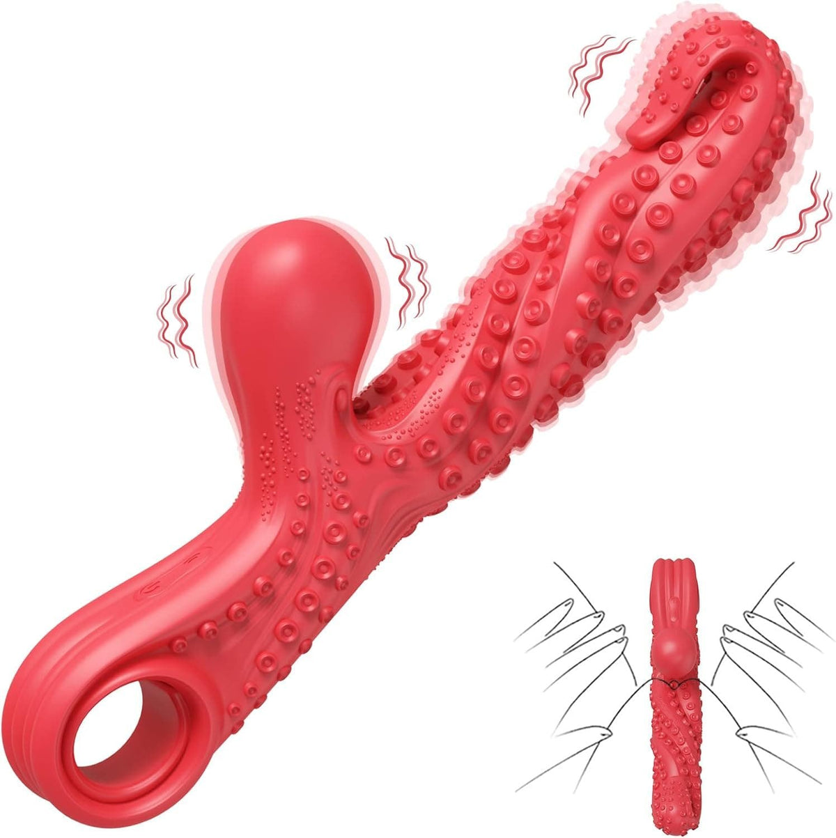 Red octopus tentacle G-spot vibrator with pull ring, photo 1