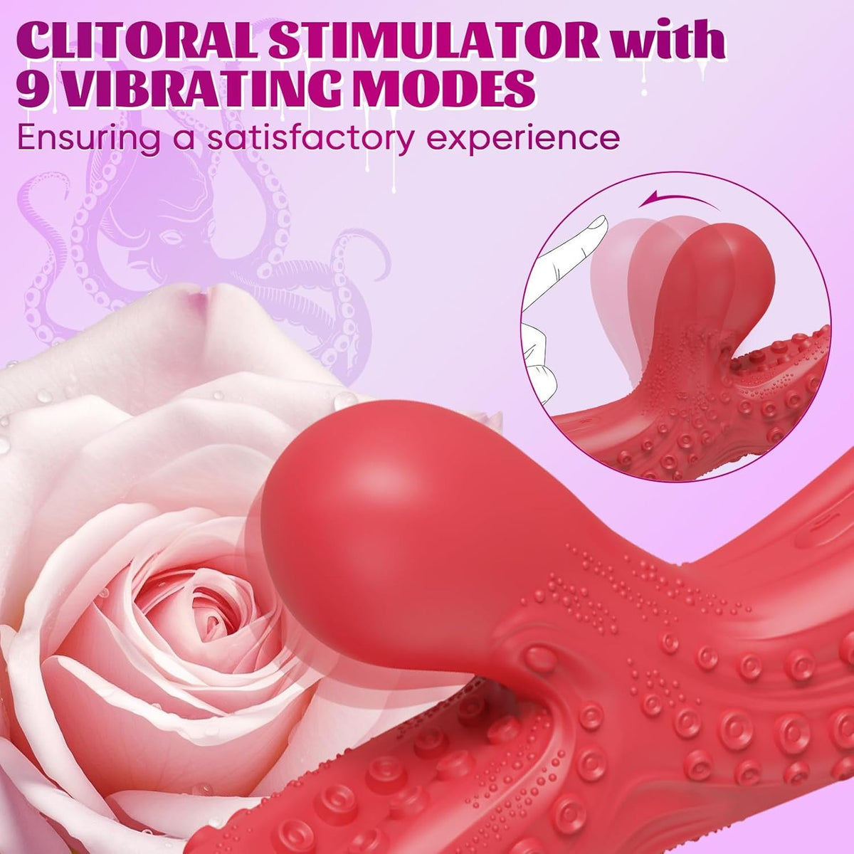 Red octopus tentacle G-spot vibrator with pull ring, photo 2