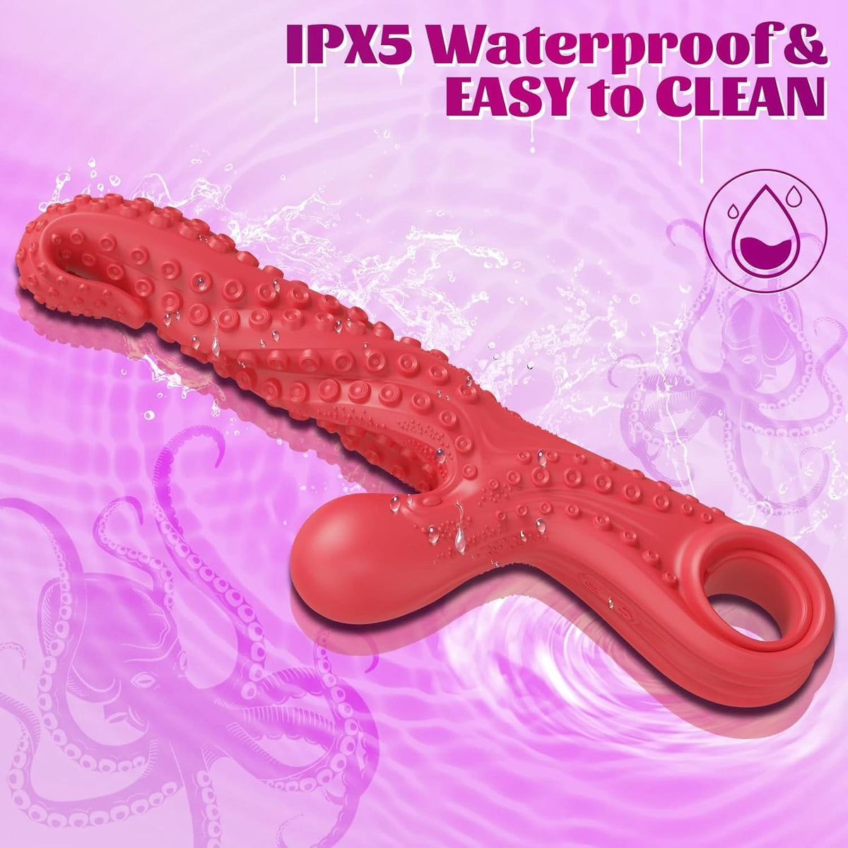 Red octopus tentacle G-spot vibrator with pull ring, photo 5