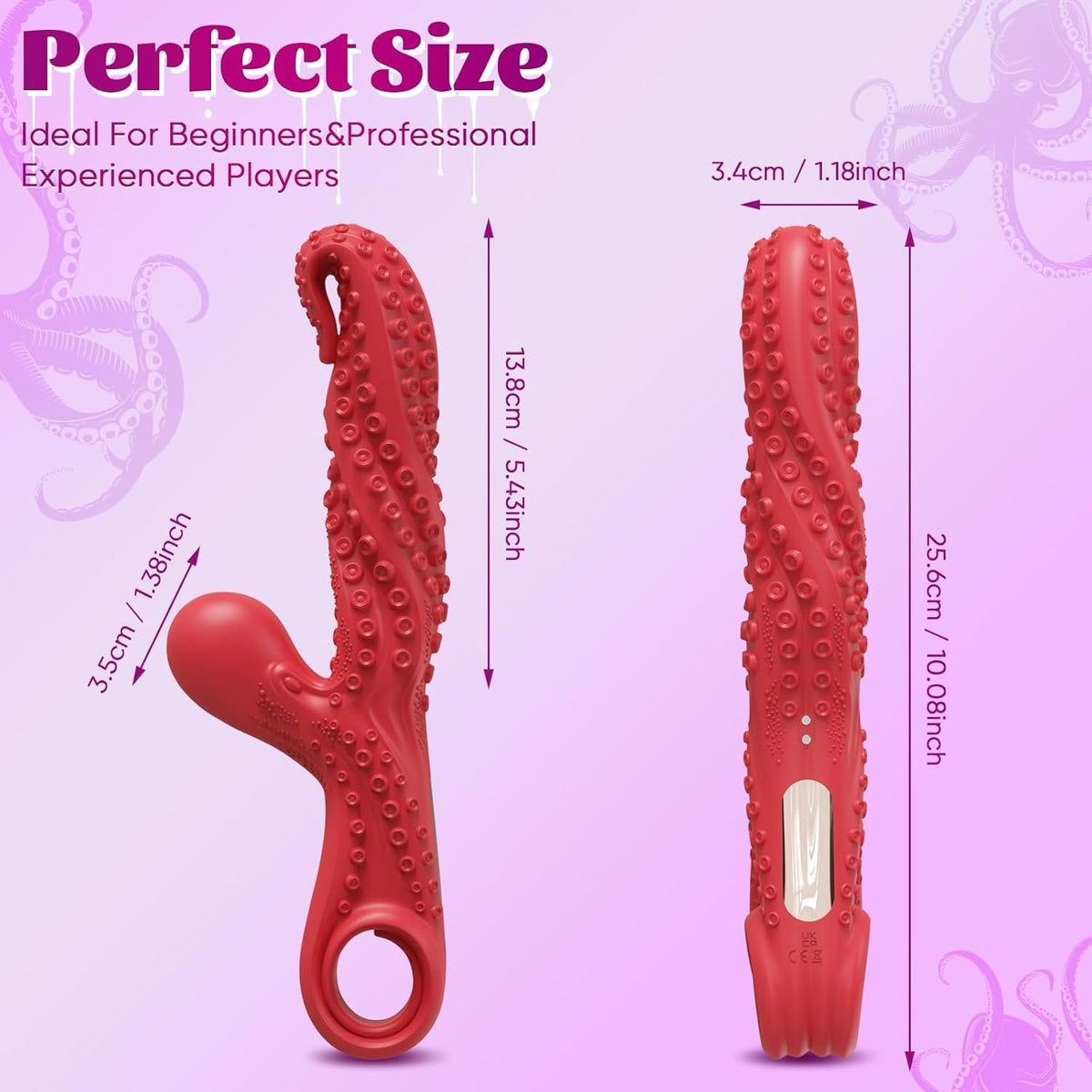 Red octopus tentacle G-spot vibrator with pull ring, photo 6