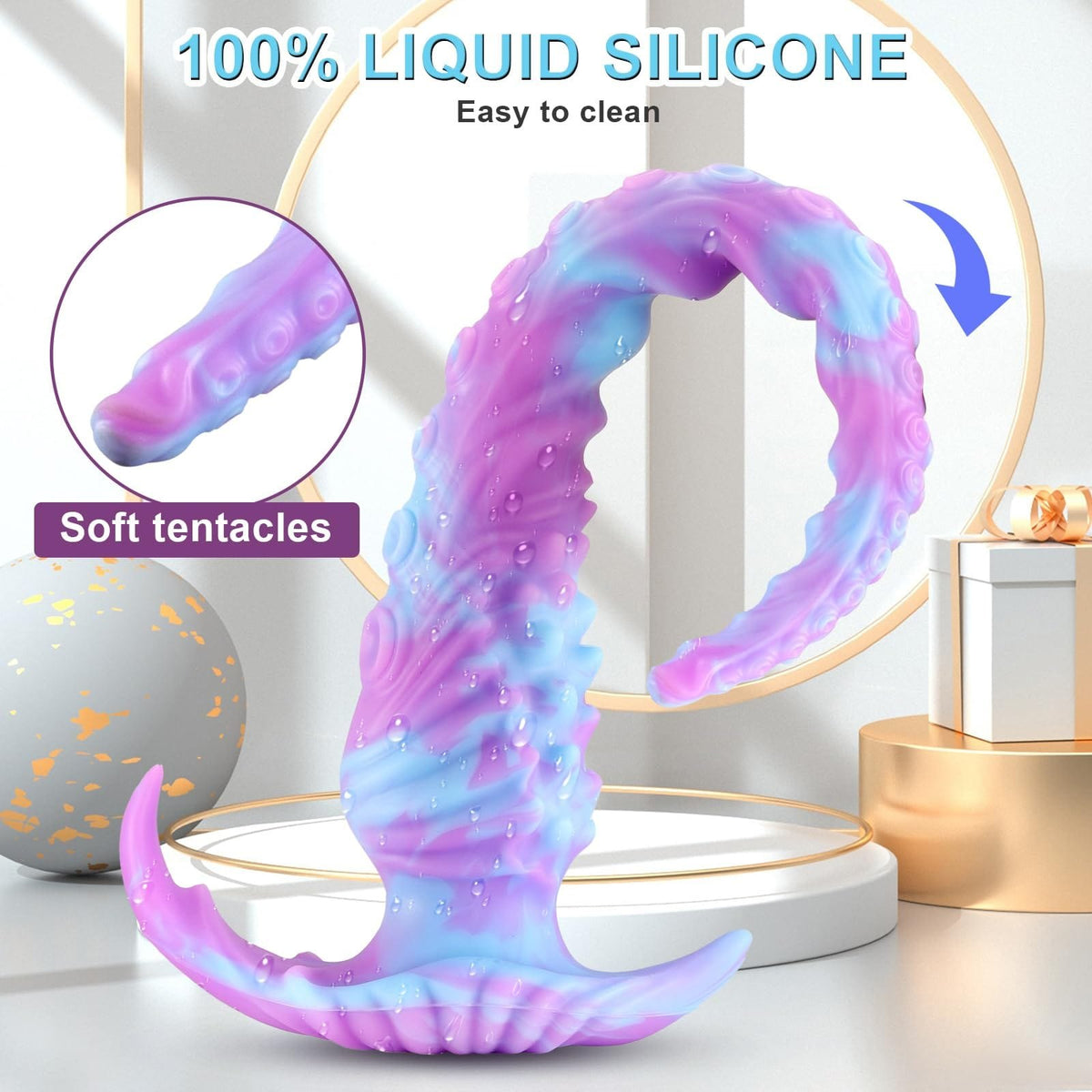Tentacle-textured fantasy dildo with suction cup base, photo 4