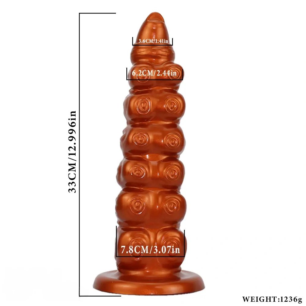 Gold ribbed tentacle silicone fantasy dildo