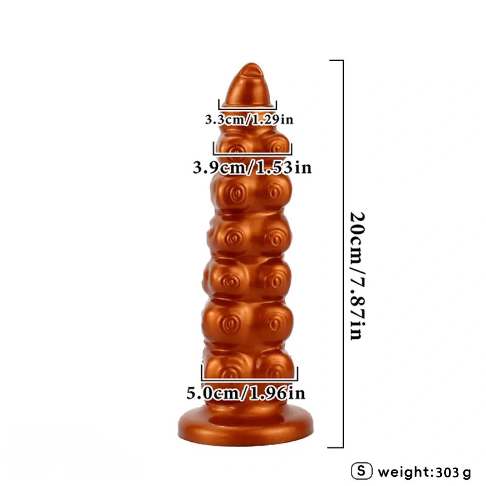 Gold ribbed tentacle silicone fantasy dildo