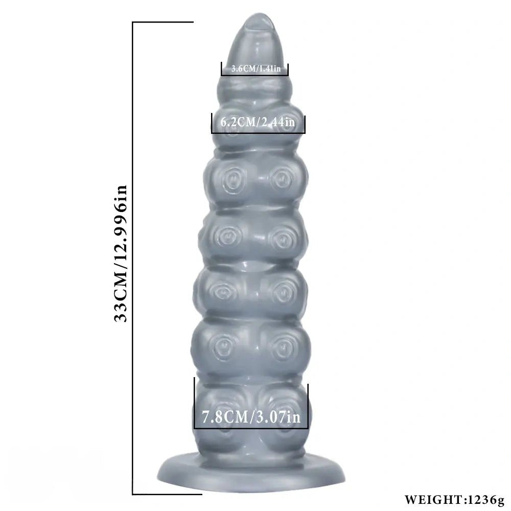 Silver ribbed tentacle silicone fantasy dildo