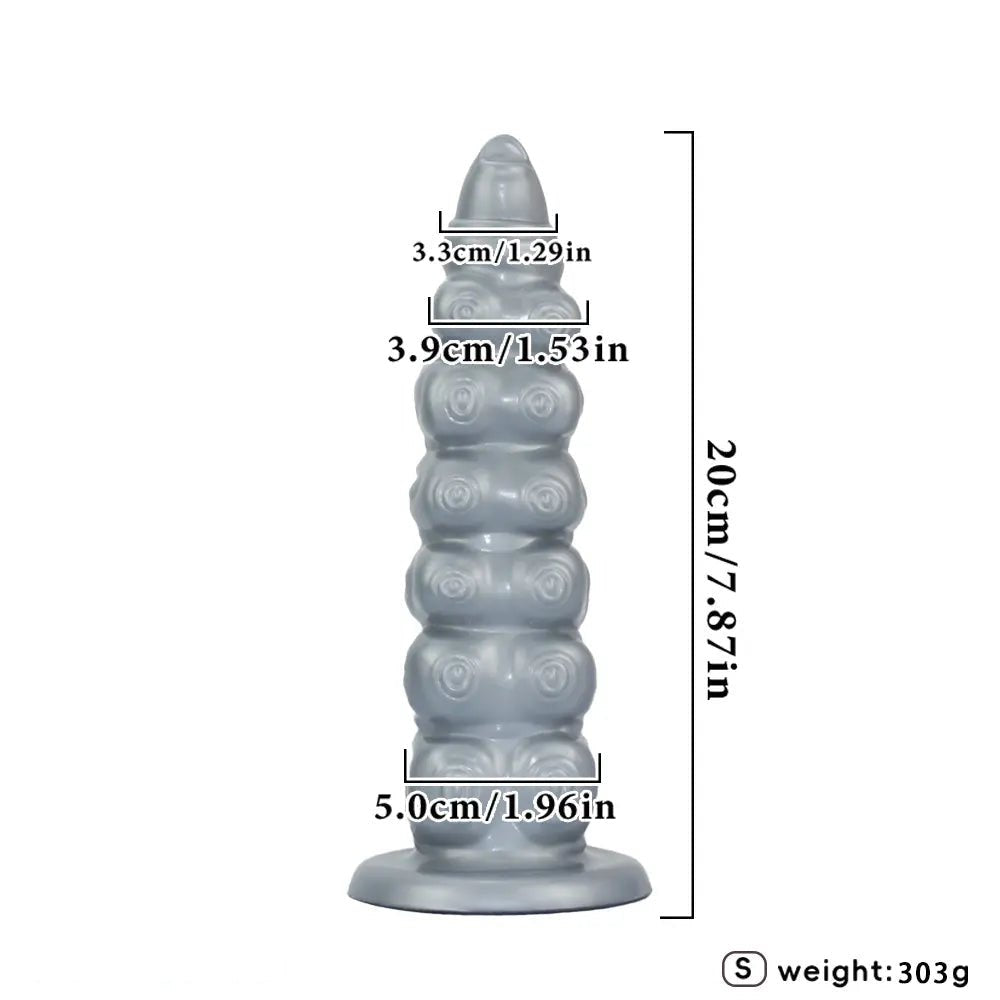 Silver ribbed tentacle silicone fantasy dildo
