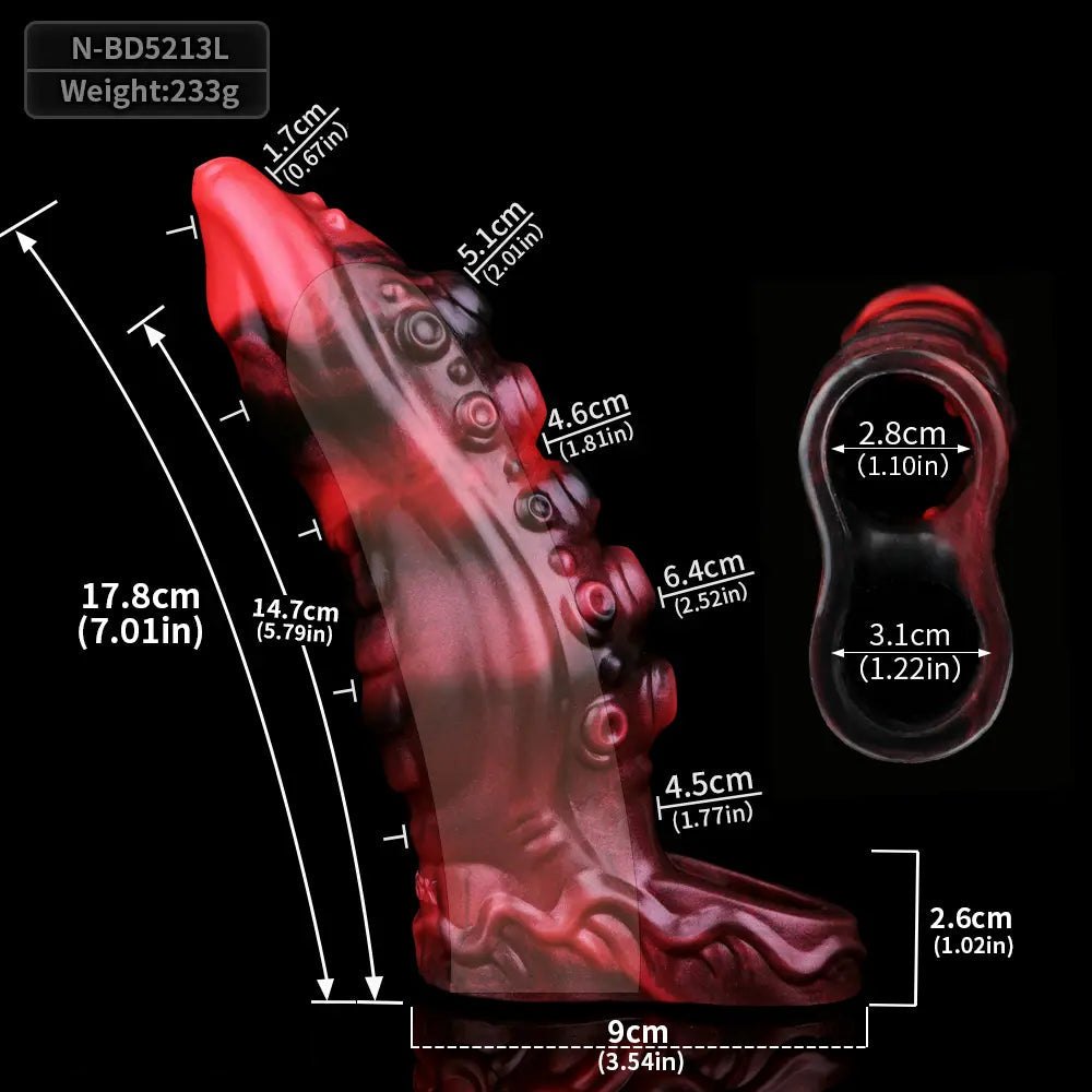 Red and black tentacle silicone fantasy dildo, photo 16