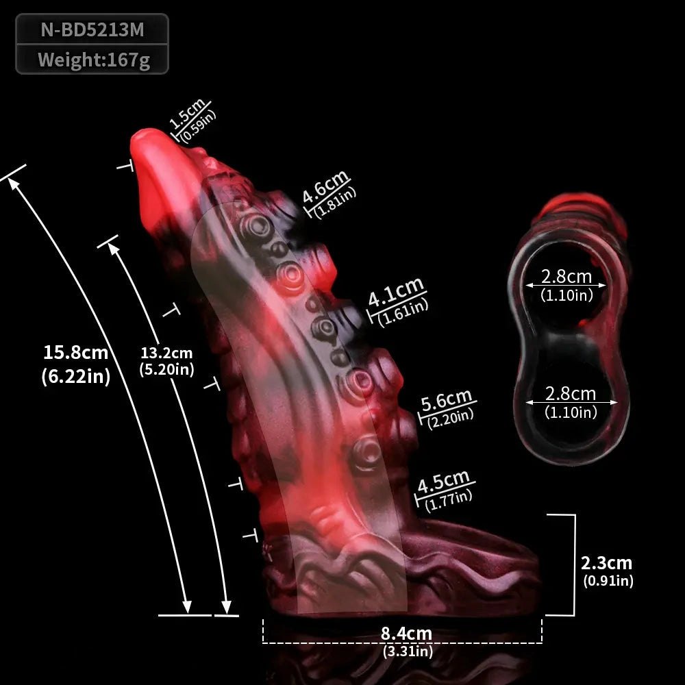 Red and black tentacle silicone fantasy dildo, photo 17