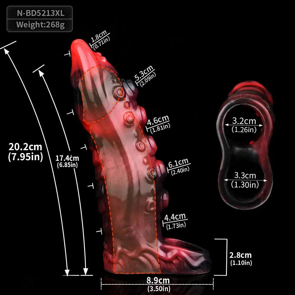 Red and black tentacle silicone fantasy dildo, photo 18