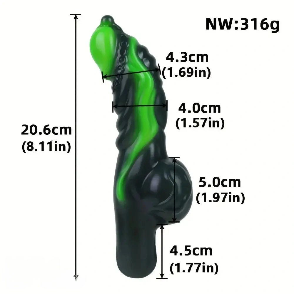 Green tentacle handle fantasy silicone dildo