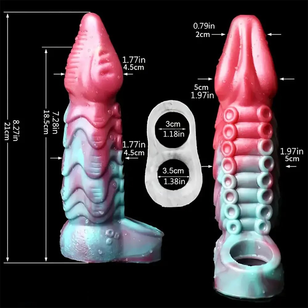 Tentacle ridged silicone hollow sleeve dildo, photo 3