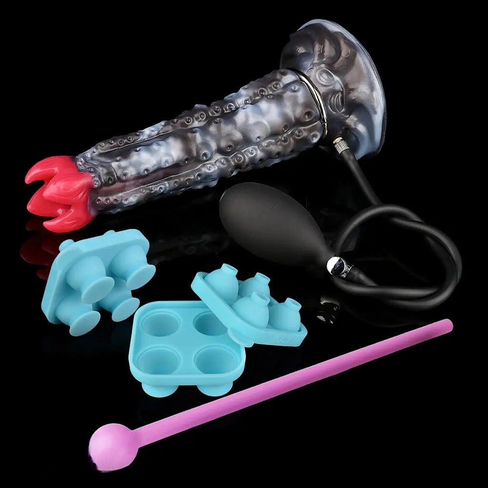 Tentacle textured fantasy dildo with inflatable pump, photo 10