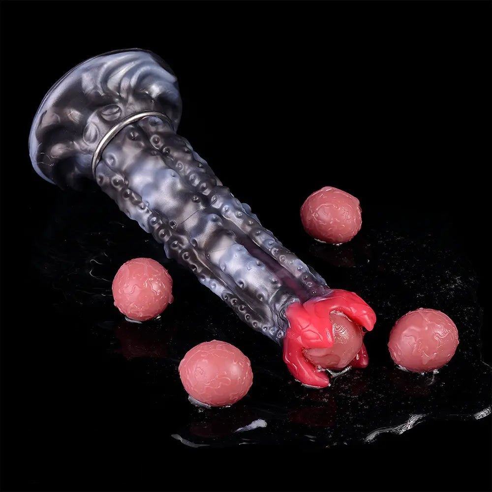 Tentacle textured fantasy dildo with inflatable pump, photo 3