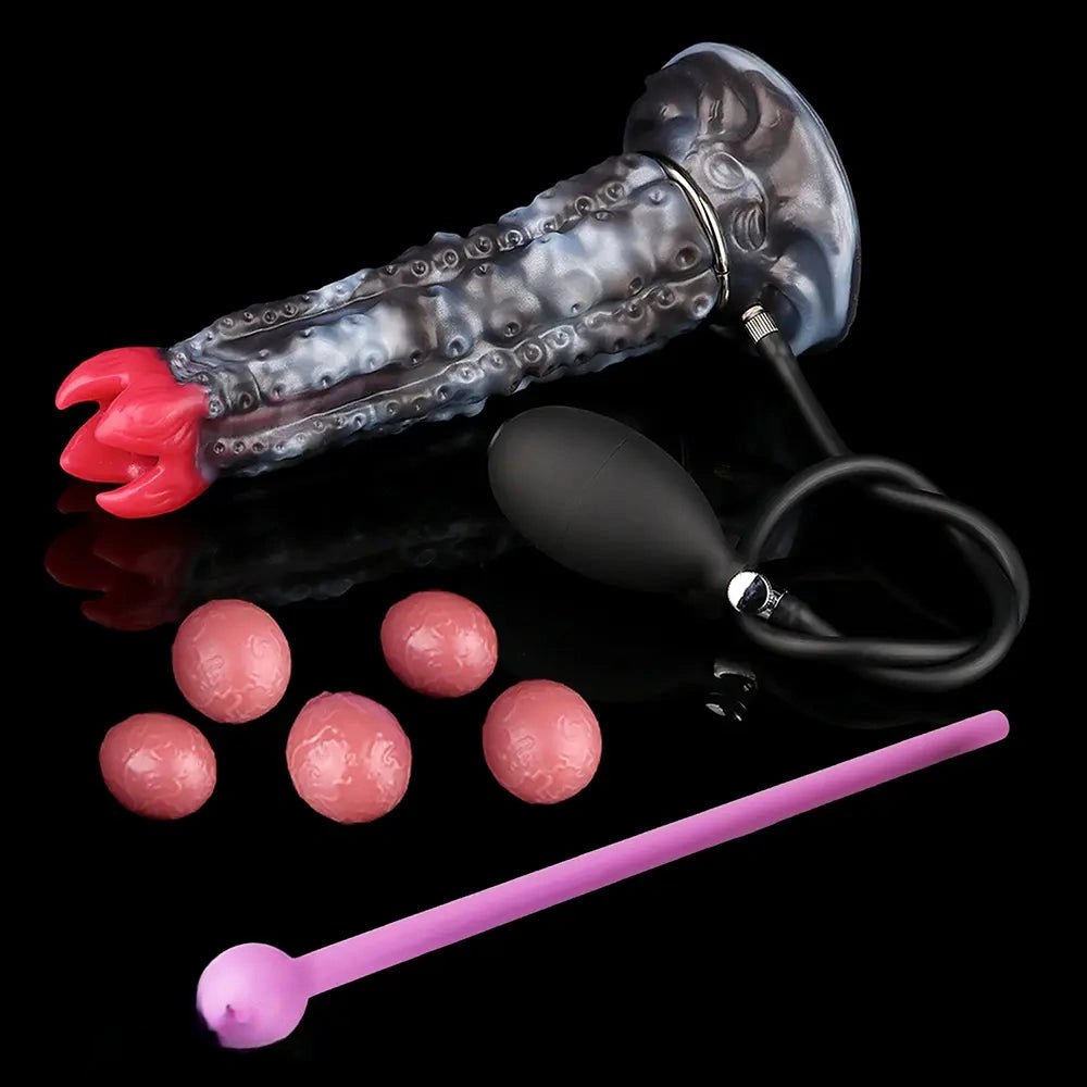 Tentacle textured fantasy dildo with inflatable pump, photo 7