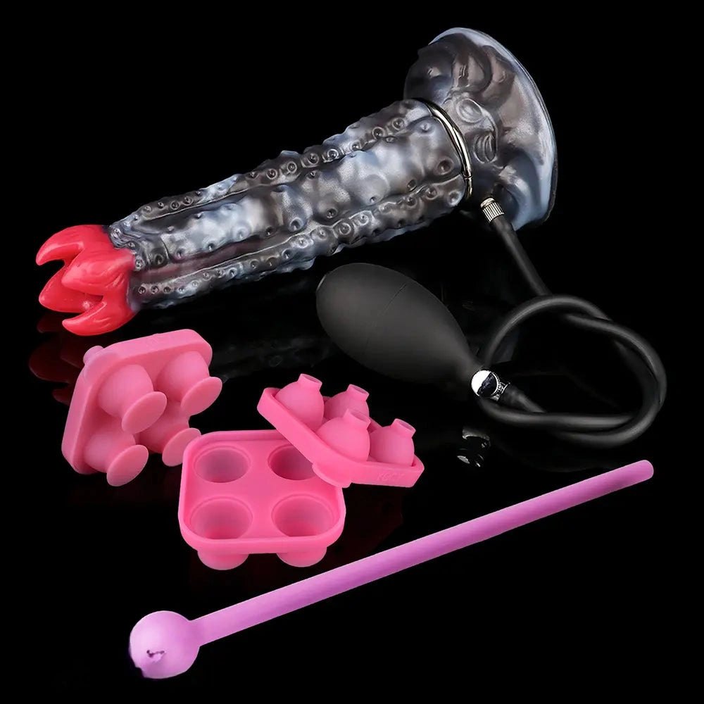 Tentacle textured fantasy dildo with inflatable pump, photo 8
