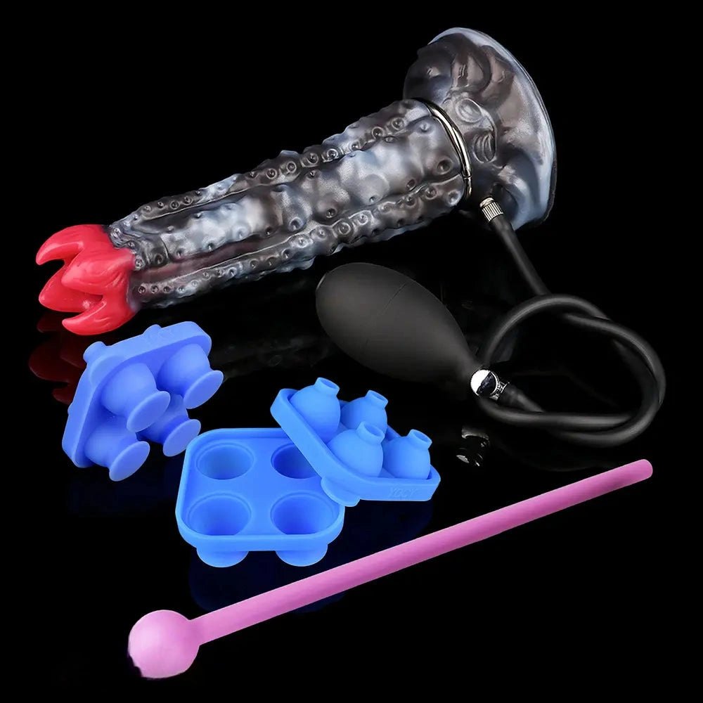 Tentacle textured fantasy dildo with inflatable pump, photo 9