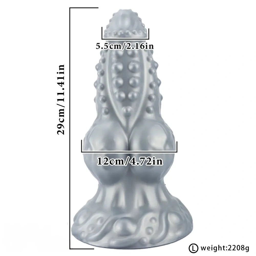 Silver spiked tentacle knot silicone fantasy dildo