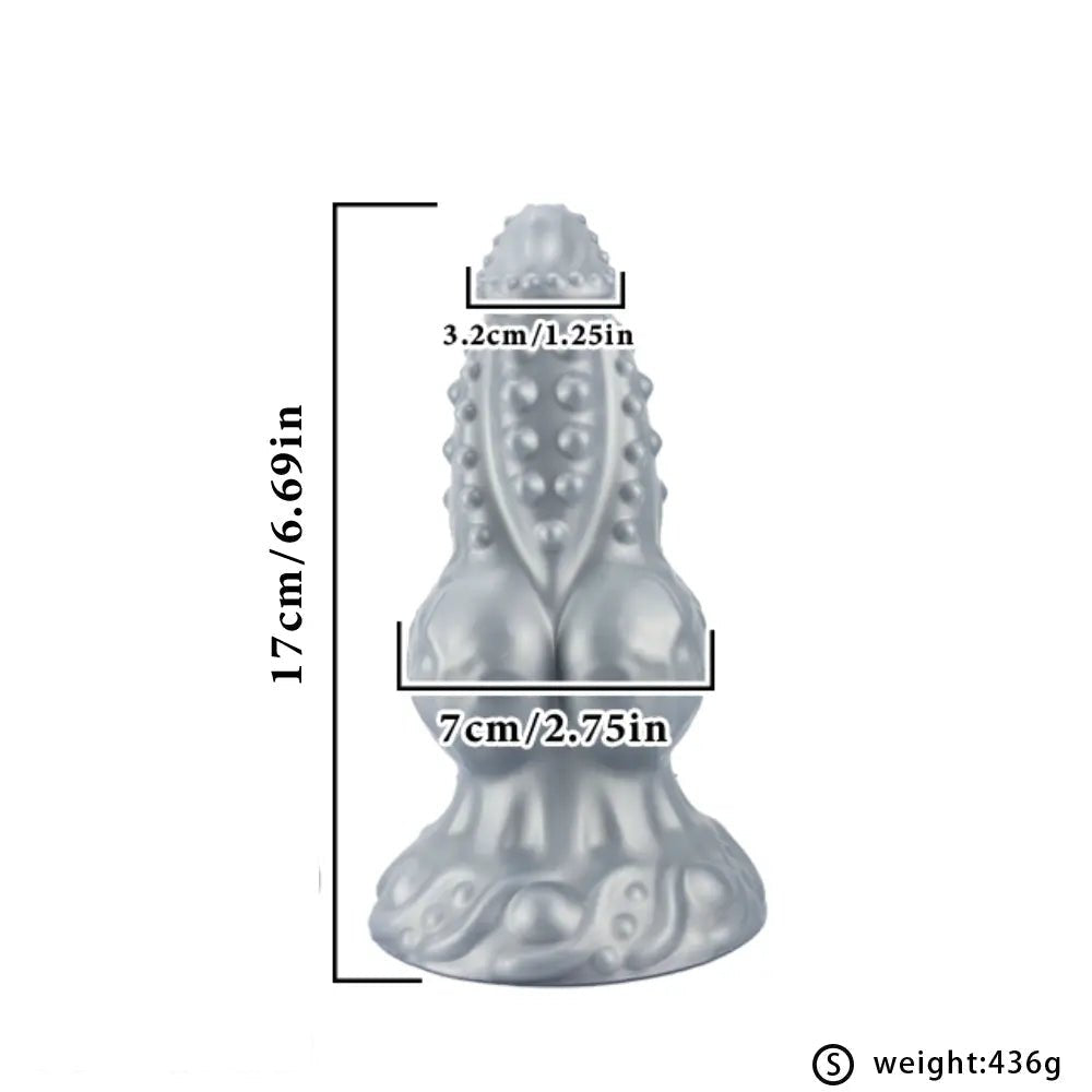 Silver spiked tentacle knot silicone fantasy dildo