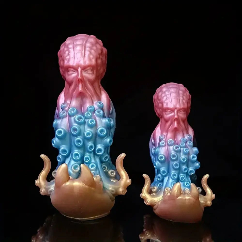 Pink and blue tentacle octopus fantasy dildo with golden base, photo 1