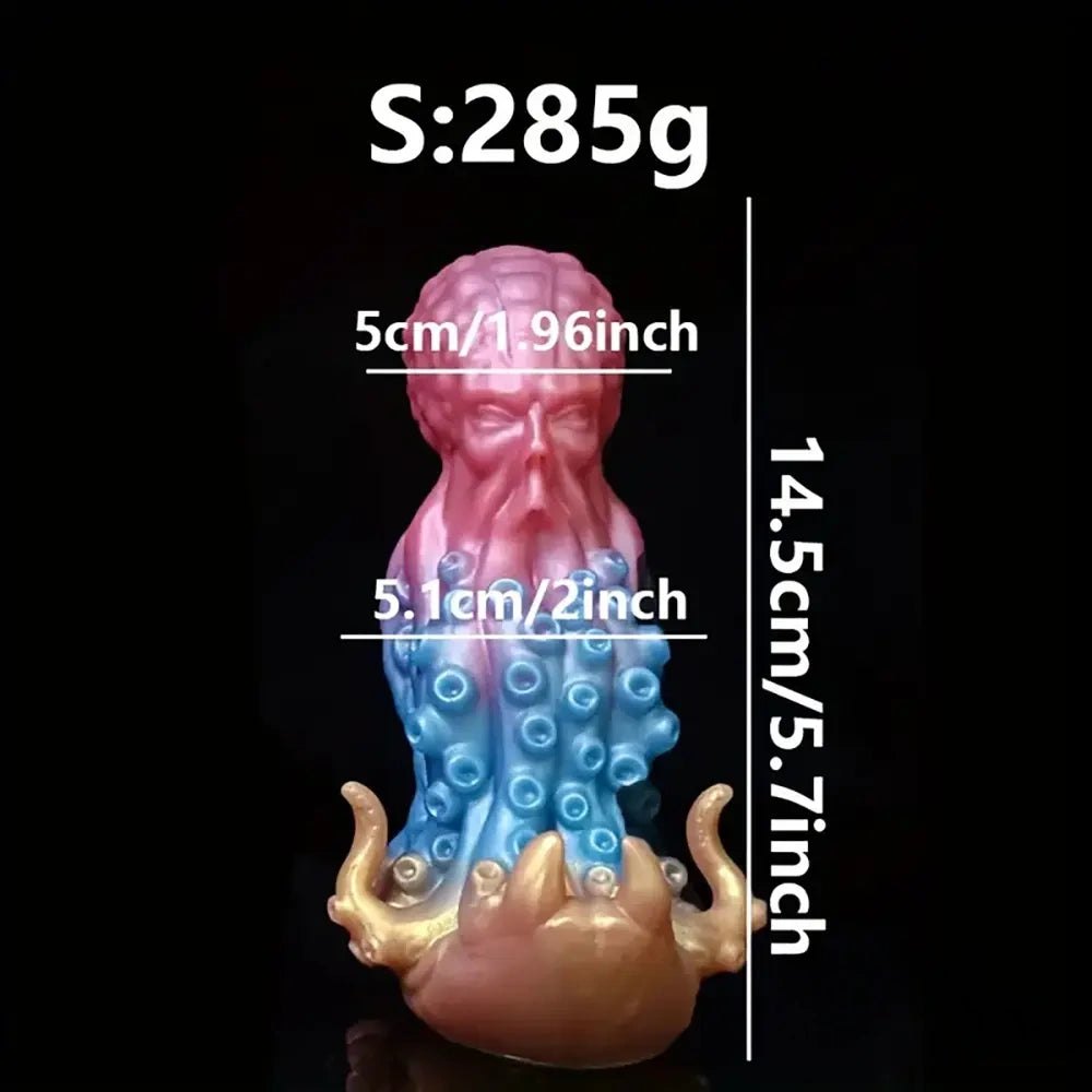 Pink and blue tentacle octopus fantasy dildo with golden base, photo 10
